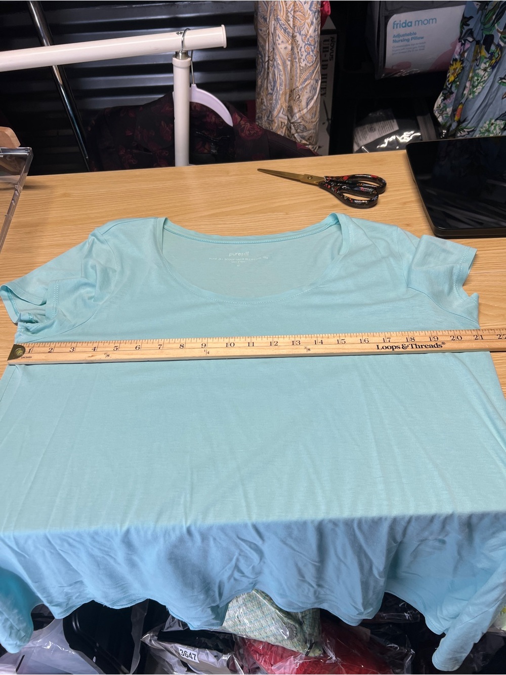 J.Jill Pure Jill Scoop Neck Elliptical Tee Aqua Blue Pima Cotton Size M - Picture 10 of 11